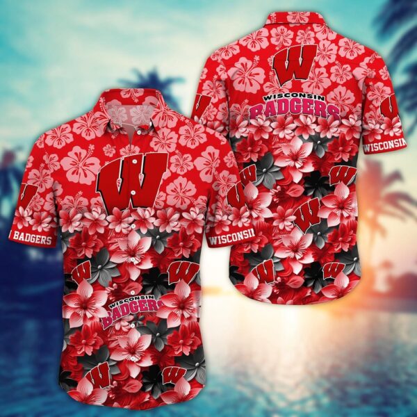 NCAA Wisconsin Badgers Hawaiian Shirt College Spirit Hawaiian Vibes For Fans