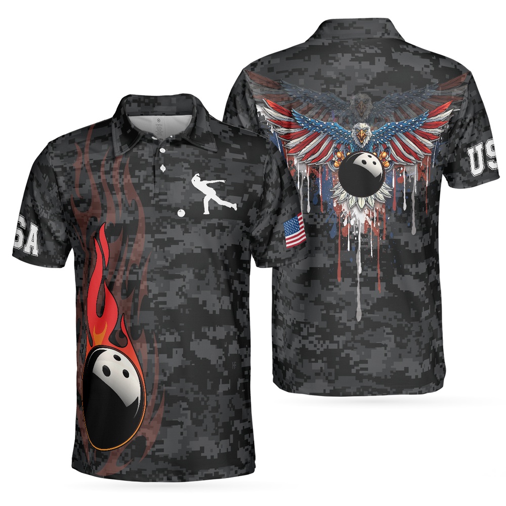 America Eagle Bowling Polo Shirt,…