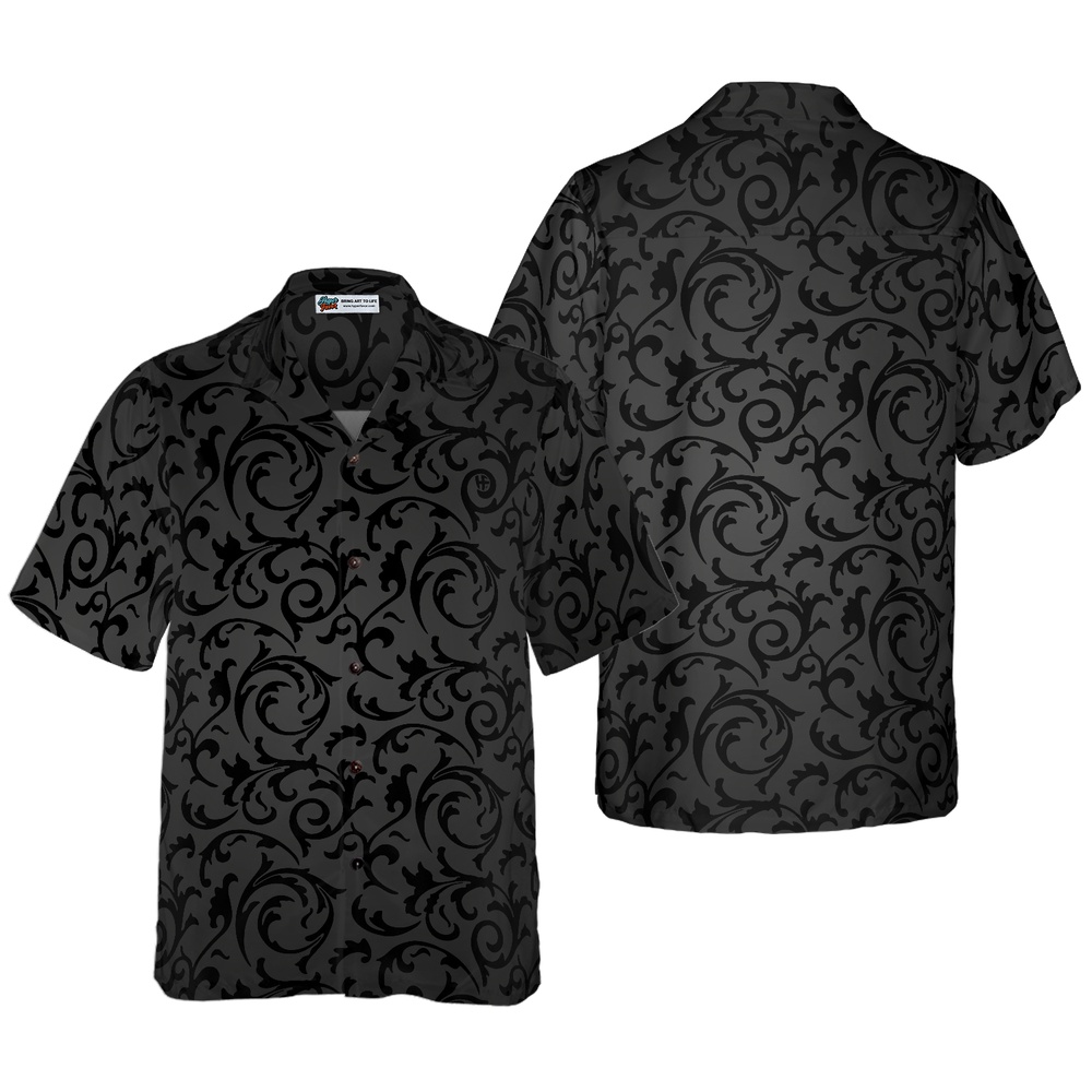 Black And Grey Seamless Floral Goth Style Hawaiian Shirt