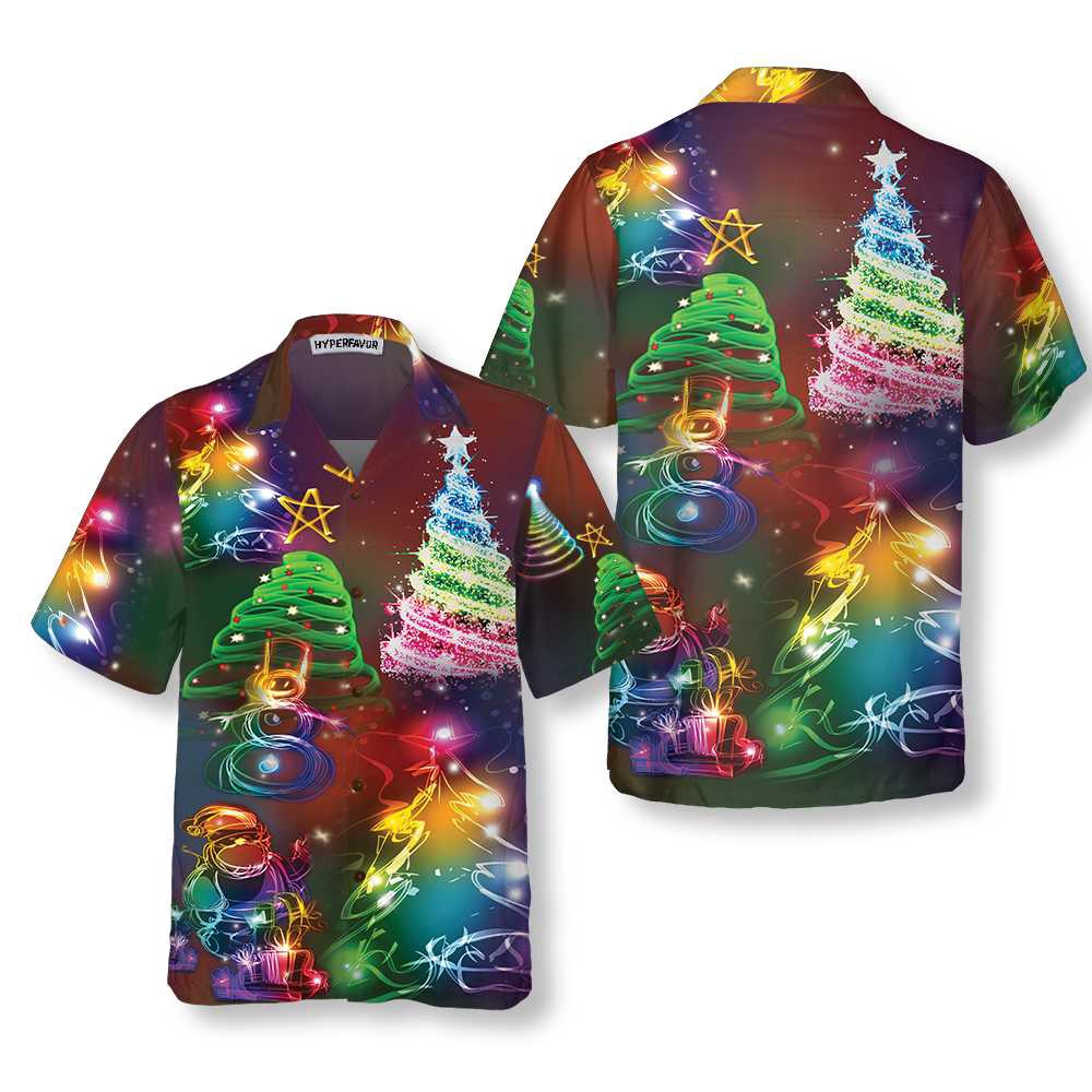 Bright Night Merry Christmas Hawaiian Shirt, 3D Colorful Christmas Tree Shirt, Best Gift For Christmas