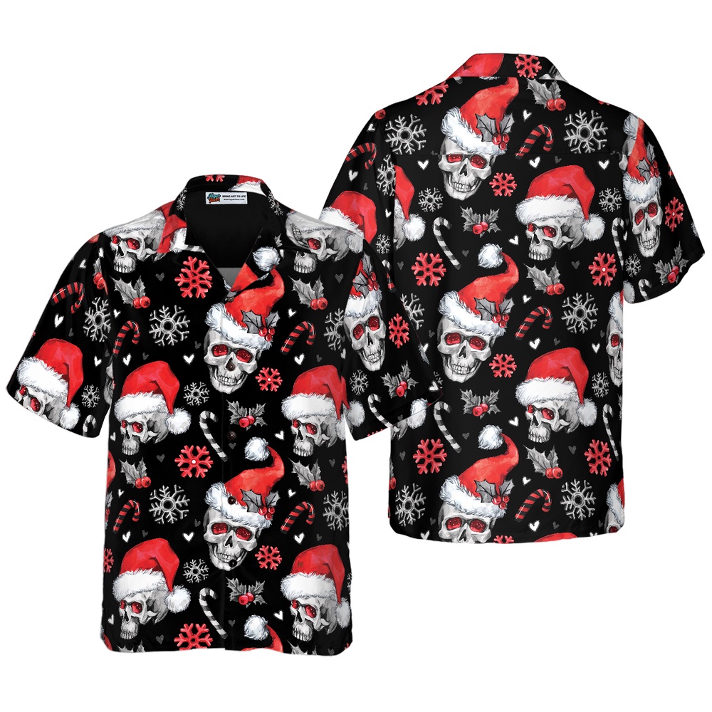 Christmas Skulls With Candy Canes Christmas Hawaiian Shirt, Skull Christmas Hawaiian Shirt For Men