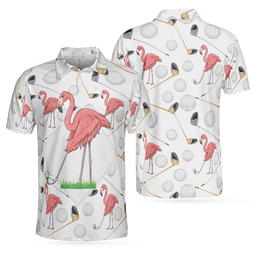 Flamingo Golfer Polo Shirt, Pink…