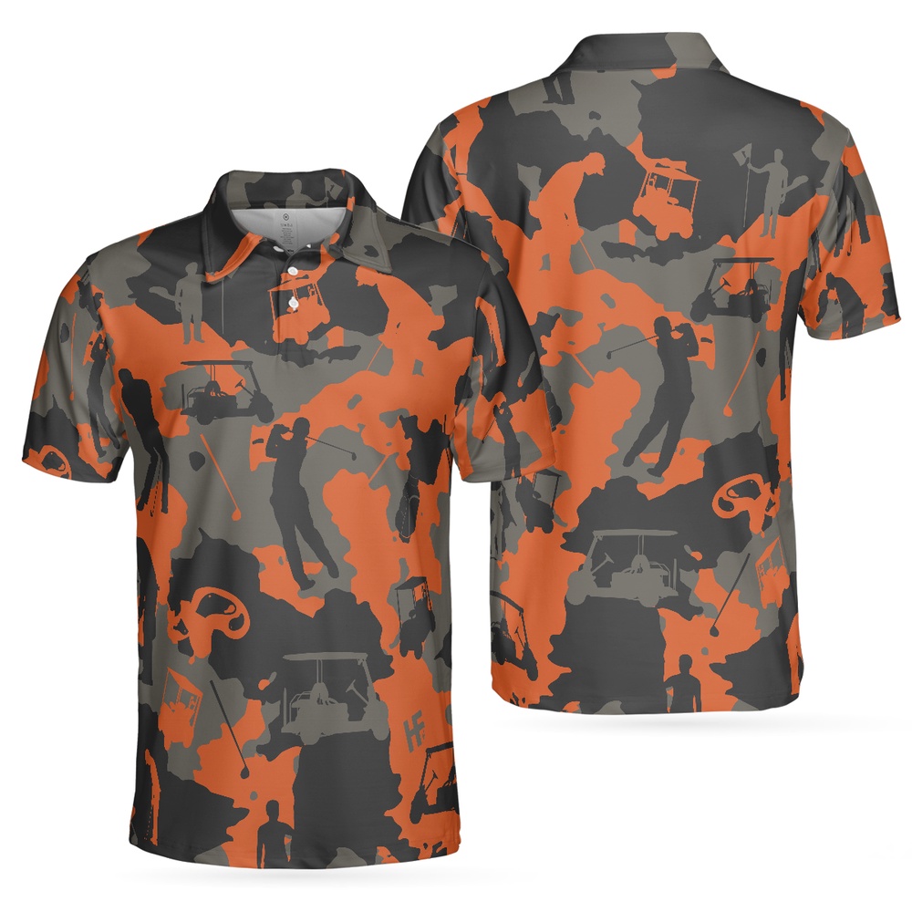 Orange Camouflage Golf Polo Shirt,…