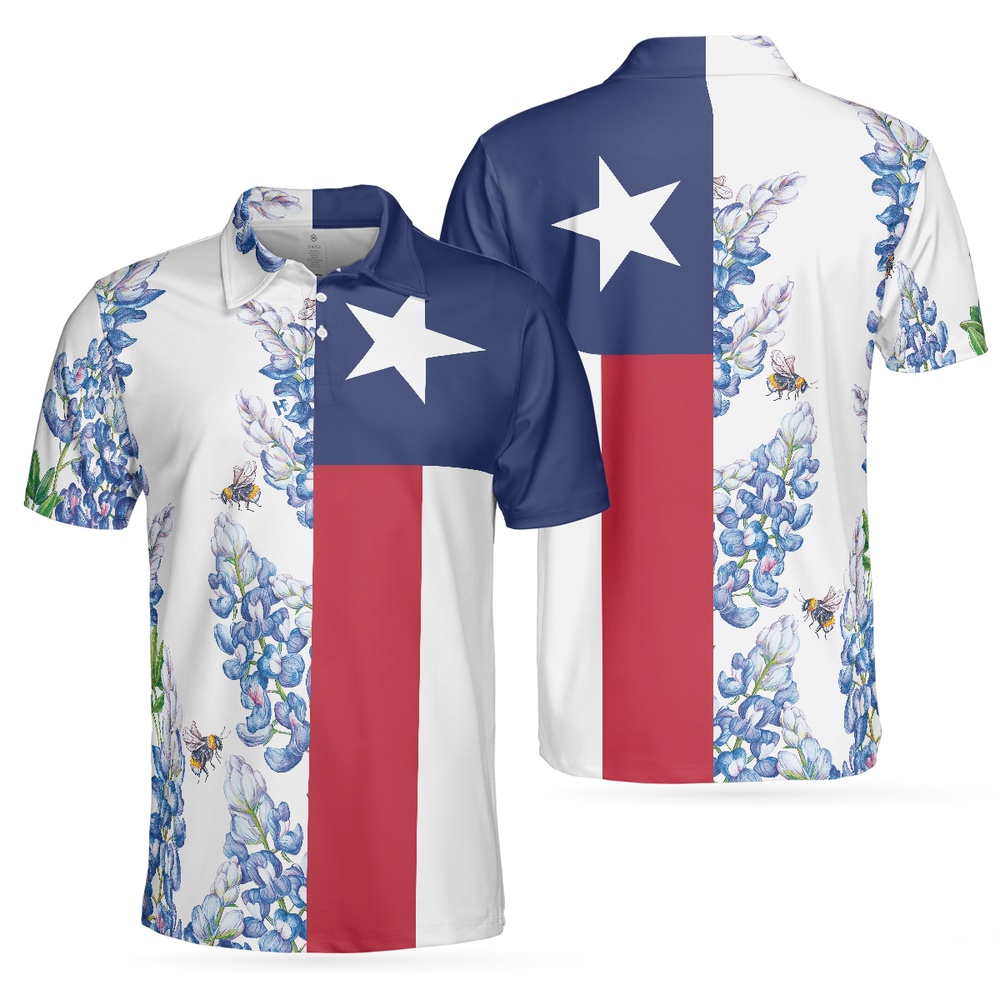 Texas Flag Bluebonnets Polo Shirt…