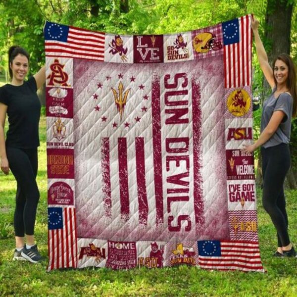 Arizona State Sun Devils Quilt Blanket USA Flag