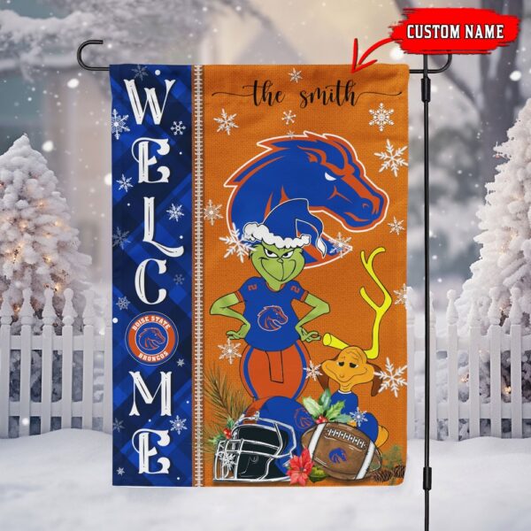 Customized NCAA Boise State Broncos Garden Flag Grinch Christmas