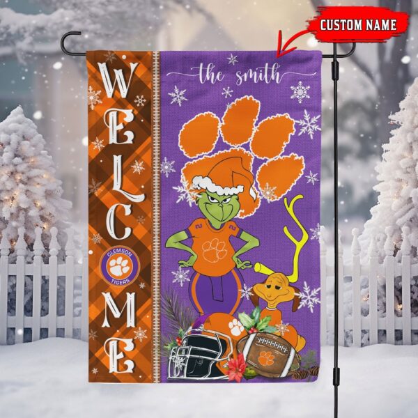 Customized NCAA Clemson Tigers Garden Flag Grinch Christmas