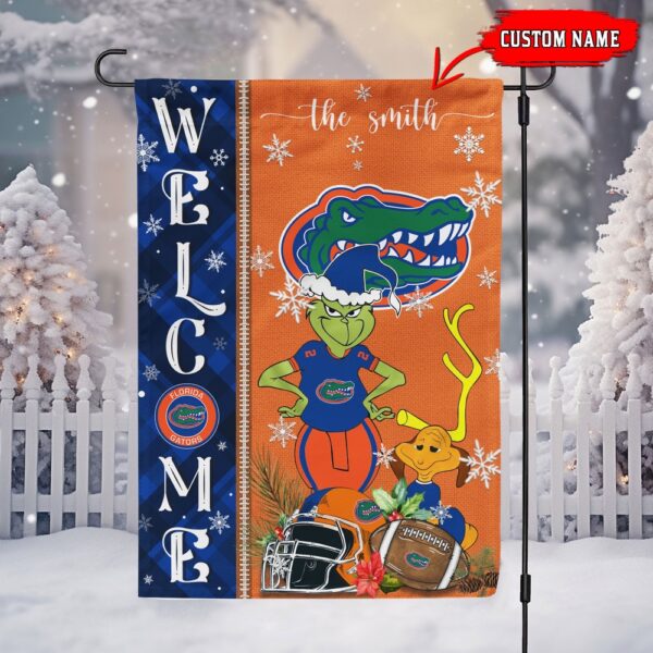 Customized NCAA Florida Gators Garden Flag Grinch Christmas