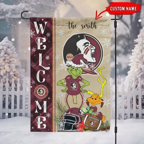 Customized NCAA Florida State Seminoles Garden Flag Grinch Christmas