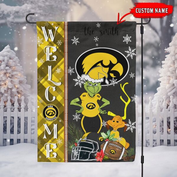 Customized NCAA Iowa Hawkeyes Garden Flag Grinch Christmas