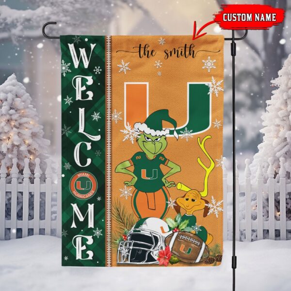 Customized NCAA Miami Hurricanes Garden Flag Grinch Christmas