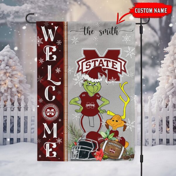 Customized NCAA Mississippi State Bulldogs Garden Flag Grinch Christmas