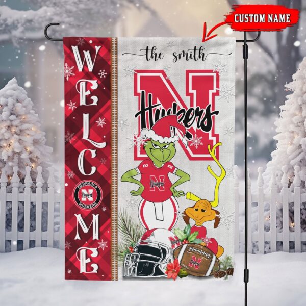 Customized NCAA Nebraska Cornhuskers Garden Flag Grinch Christmas