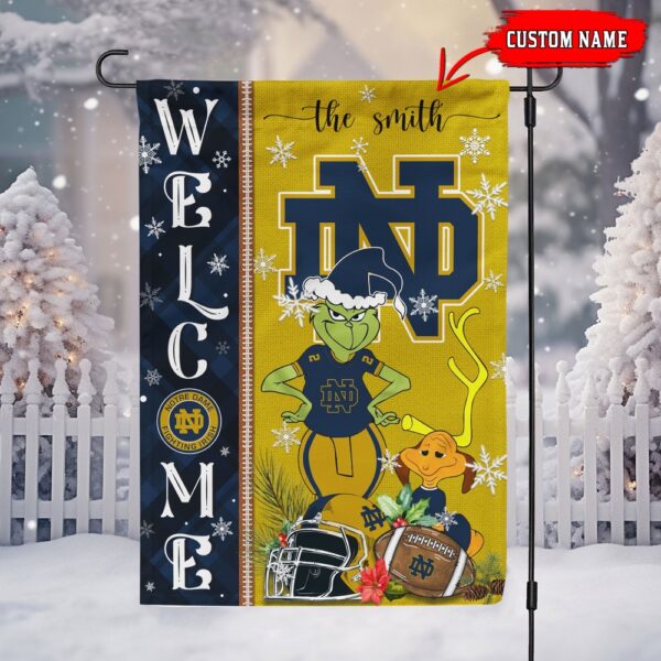 Customized NCAA Notre Dame Fighting Irish Garden Flag Grinch Christmas