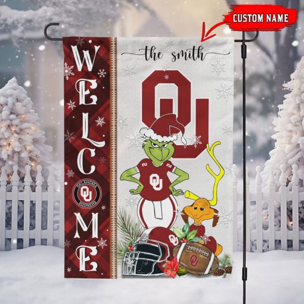 Customized NCAA Oklahoma Sooners Garden Flag Grinch Christmas