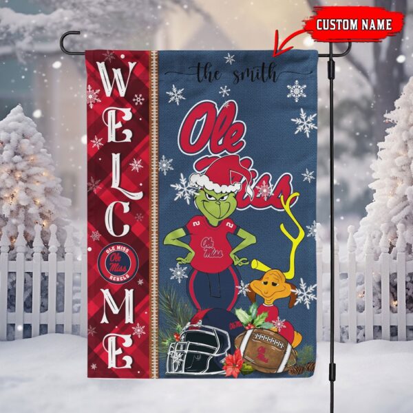 Customized NCAA Ole Miss Rebels Garden Flag Grinch Christmas