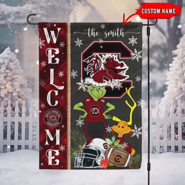 Customized NCAA South Carolina Gamecocks Garden Flag Grinch Christmas