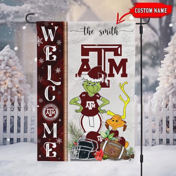 Customized NCAA Texas A&M Aggies Garden Flag Grinch Christmas