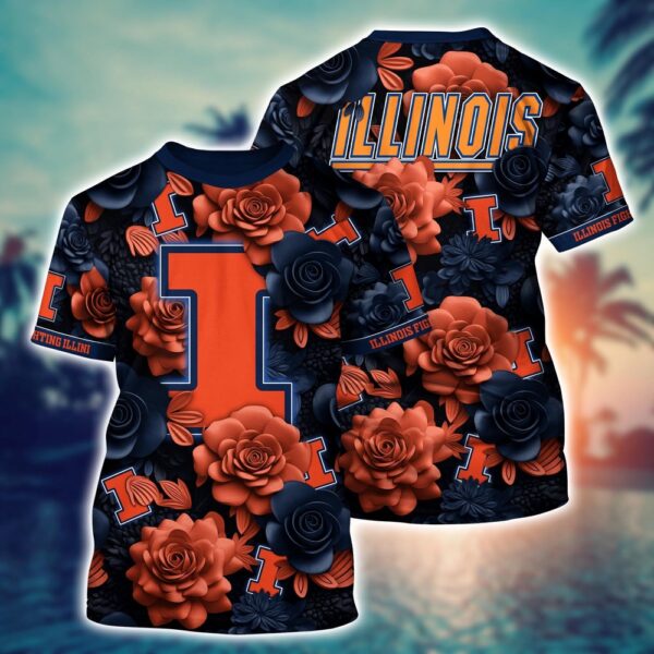 NCAA Illinois Fighting Illini 3D T-Shirt Champion Elegance Bliss For Sports Fans