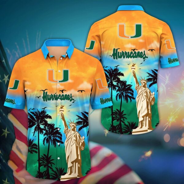 NCAA Miami Hurricanes Hawaiian Shirt Island Huddle NCAA Floral Edition For Sports Enthusiasts