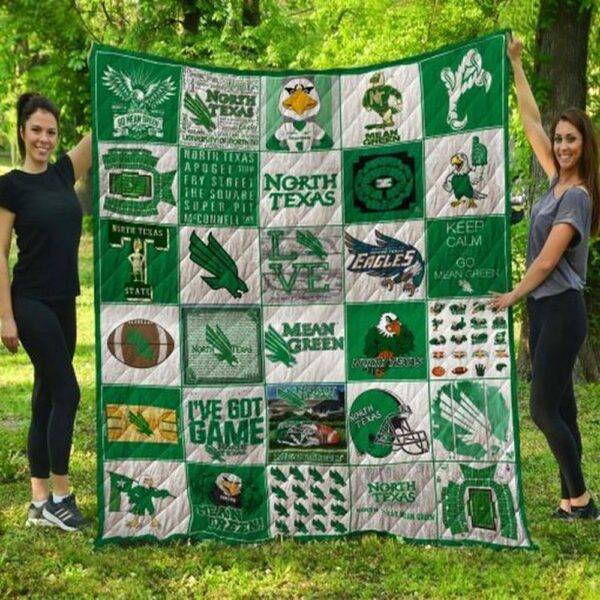 North Texas Mean Green Quilt Blanket Varsity Elegance Comfort