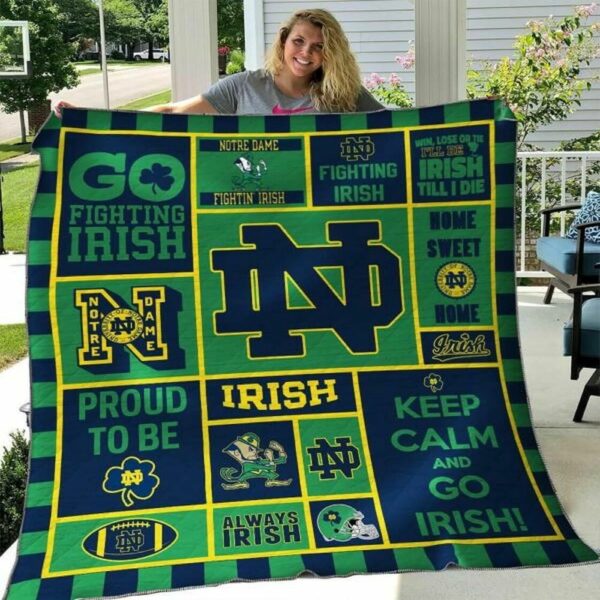 Notre Dame Fighting Irish Quilt Blanket Game Time Style Snuggle