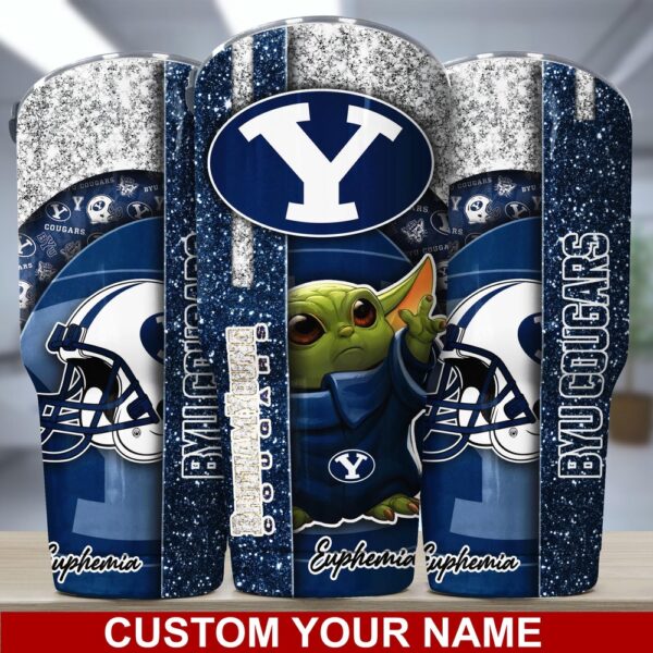 Personalized NCAA BYU Cougars Skinny Tumbler Game Day Cheer Vibes