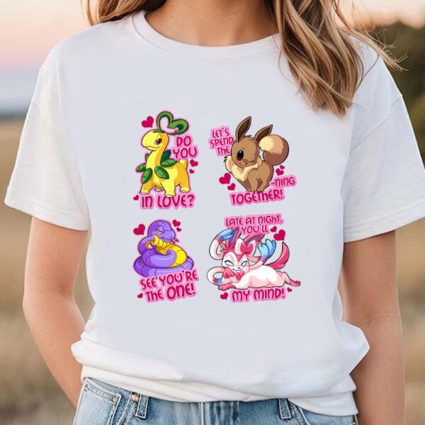 Valentines Womens Shirts, Anime Character Pokemon Happy Valentine’s Day T-shirt