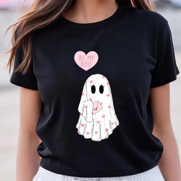 Valentines Womens Shirts, Be My Boo Valentines Ghost With Balloon Valentines Day T-Shirt