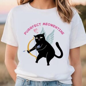 Valentines Womens Shirts Black Cat Cupid Purr Perfect Meow Valentine Funny T Shirt 3