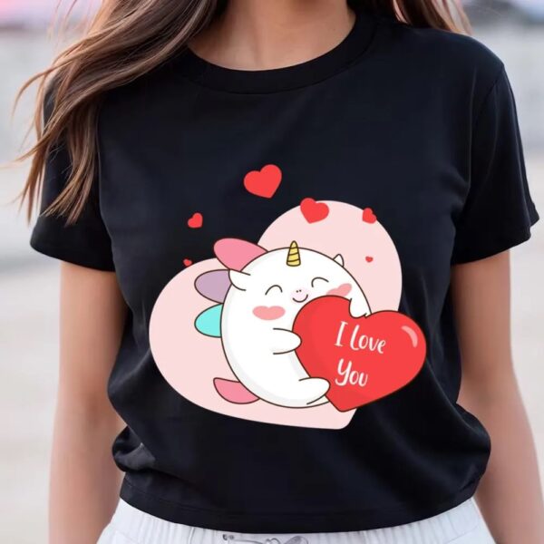 Valentines Womens Shirts, Cute Lovely Unicorn Valentine T-Shirt