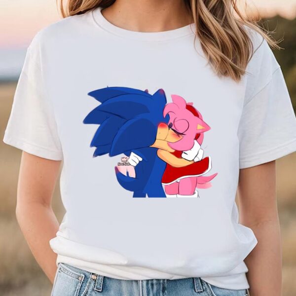 Valentines Womens Shirts, Cute Sonic Is Dancing With Amy Rose Sonic Valentines T-shirt