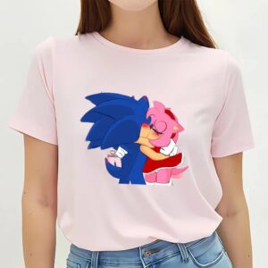 Valentines Womens Shirts Cute Sonic Is Dancing With Amy Rose Sonic Valentines T shirt 3