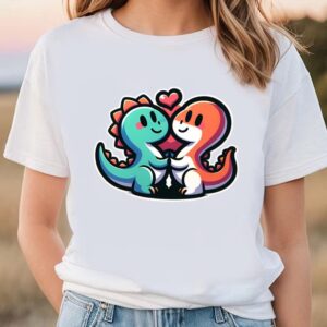 Valentines Womens Shirts Dinosaur Couple Cartoon Valentine T Shirt 1