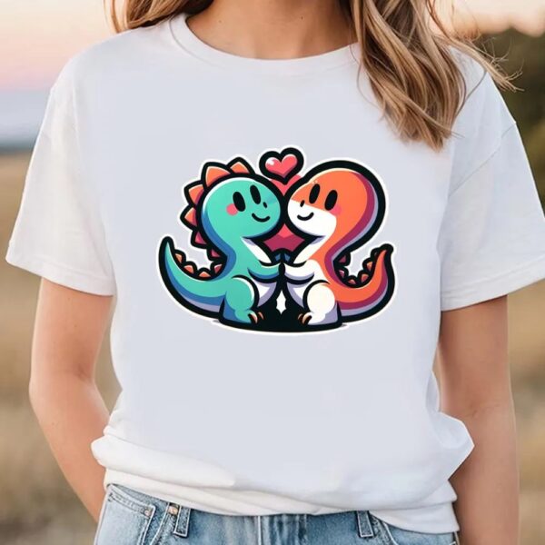 Valentines Womens Shirts, Dinosaur Couple Cartoon Valentine T-Shirt