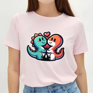 Valentines Womens Shirts Dinosaur Couple Cartoon Valentine T Shirt 3