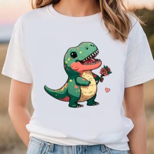 Valentines Womens Shirts Fatty Tiny T Rex with Roses Valentine T Shirt 1