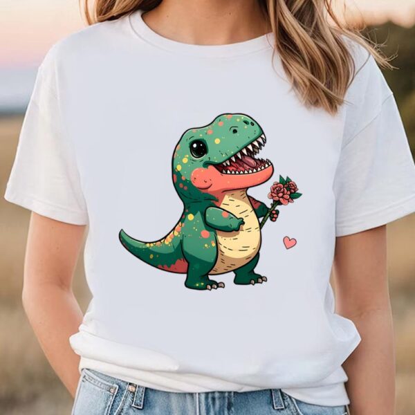 Valentines Womens Shirts, Fatty Tiny T-Rex with Roses Valentine T-Shirt