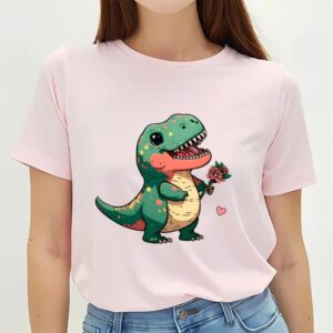 Valentines Womens Shirts Fatty Tiny T Rex with Roses Valentine T Shirt 3