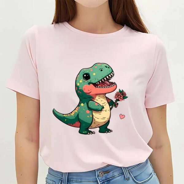 Valentines Womens Shirts, Fatty Tiny T-Rex with Roses Valentine T-Shirt