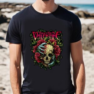 Valentines Womens Shirts Funny Bullet My Valentine Skull Roses And Red Blood Horror T shirt 1