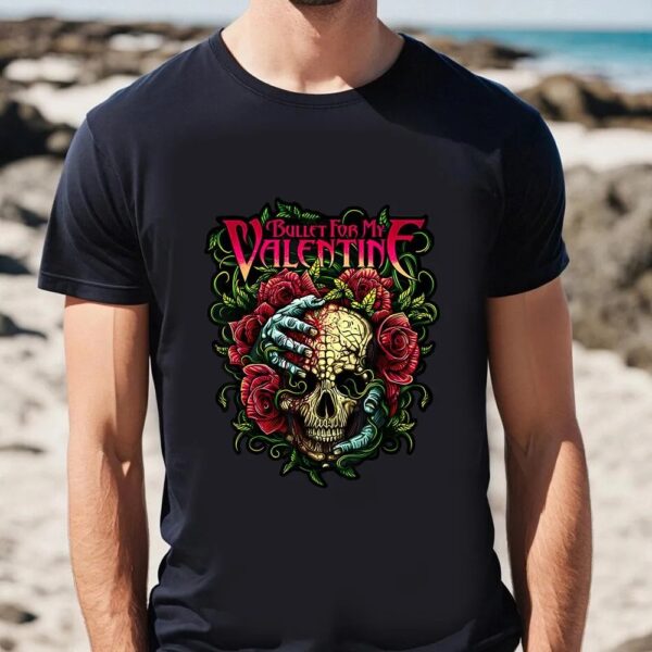 Valentines Womens Shirts, Funny Bullet My Valentine Skull Roses And Red Blood Horror T-shirt