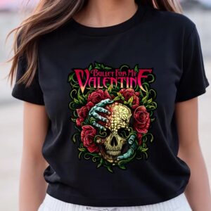 Valentines Womens Shirts Funny Bullet My Valentine Skull Roses And Red Blood Horror T shirt 3