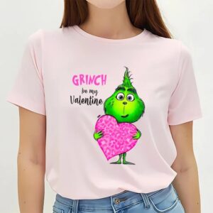 Valentines Womens Shirts Grinch Be My Valentine Pink Heart Shirt 3