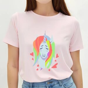 Valentines Womens Shirts Lovely Rainbow Hair Cut Unicorn Hear Valentine T shirt 3