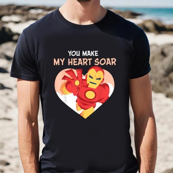 Valentines Womens Shirts, Marvel Iron Man You Make My Heart Soar Valentine Card T-Shirt