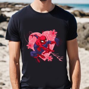 Valentines Womens Shirts Marvel Spiderman Hearts Valentines Day T shirt 1