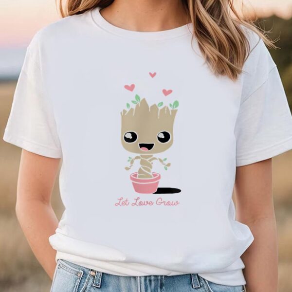 Valentines Womens Shirts, Marvel Valentine’s Day Groot Let Love Grow T-Shirt