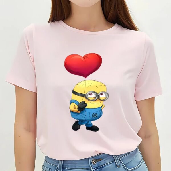 Valentines Womens Shirts, Minion With Heart Bubbles Valentine’s Day T-shirt