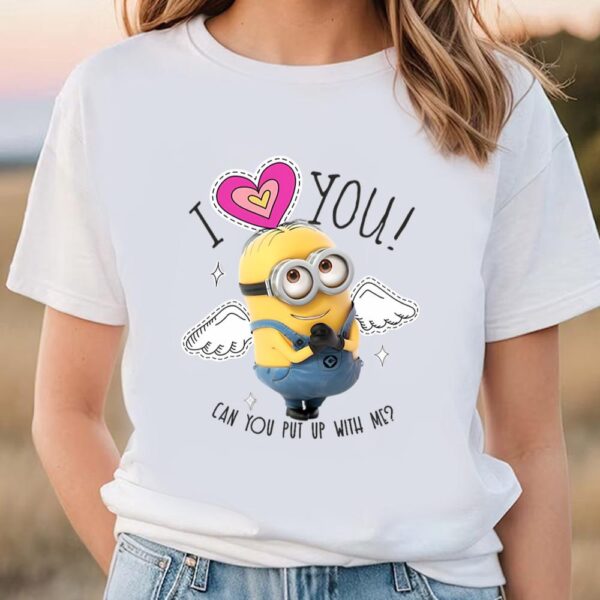 Valentines Womens Shirts, Minions Valentine’s Day Dave I Love You Angel Wings T-Shirt